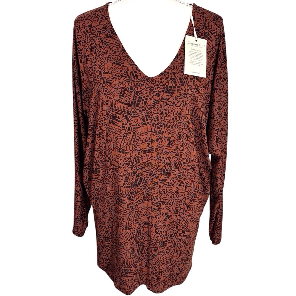 Garnet Hill Zuri Knit Tencel Top Women’s Large Rust & Black Dolman Sleeves NWT